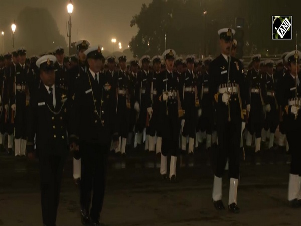 Parade rehearsal for 76th Republic Day at Kartavya Path on chilly morning