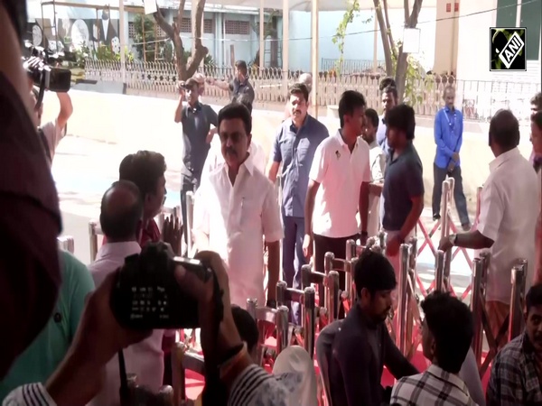 TN CM & DMK Chief MK Stalin casts his vote and shows inked finger, at a polling station in Chennai