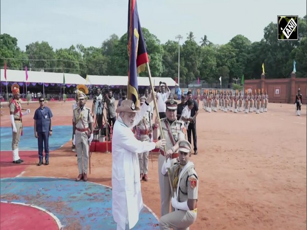 Amit Shah hands over ceremonial President’s Colour flag to Puducherry Police in Gorimedu