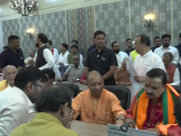 UP CM Yogi Adityanath accompanies BJP nominees as they file Rajya Sabha papers in Lucknow