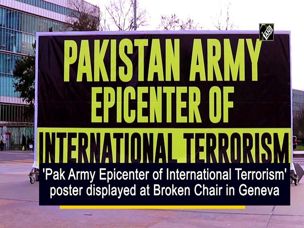 'Pak Army Epicenter of International Terrorism' poster displayed at Broken Chair in Geneva
