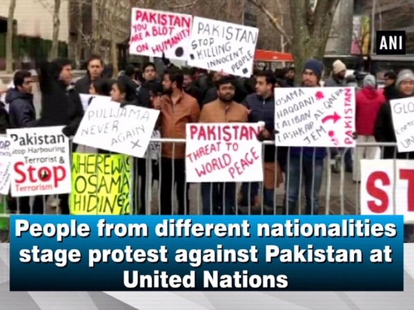 People from different nationalities stage protest against Pakistan at United Nations
