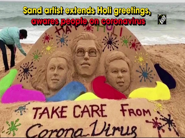 Sand artist extends Holi greetings, awares people on coronavirus