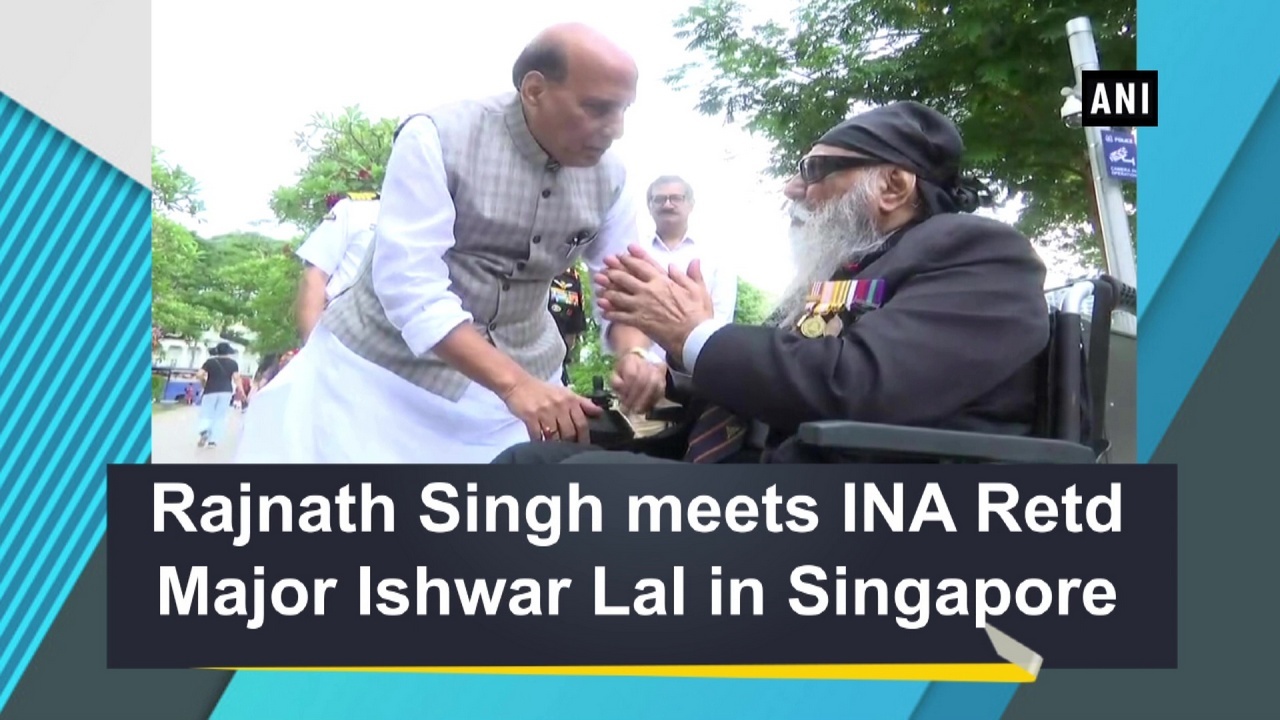 Rajnath Singh meets INA Retd Major Ishwar Lal in Singapore