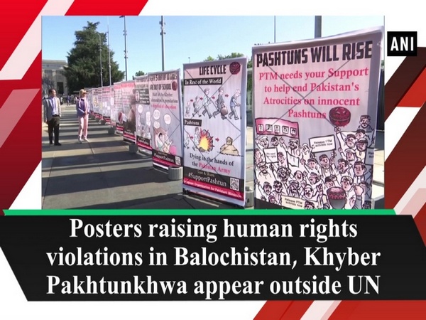Posters raising human rights violations in Balochistan, Khyber Pakhtunkhwa appear outside UN